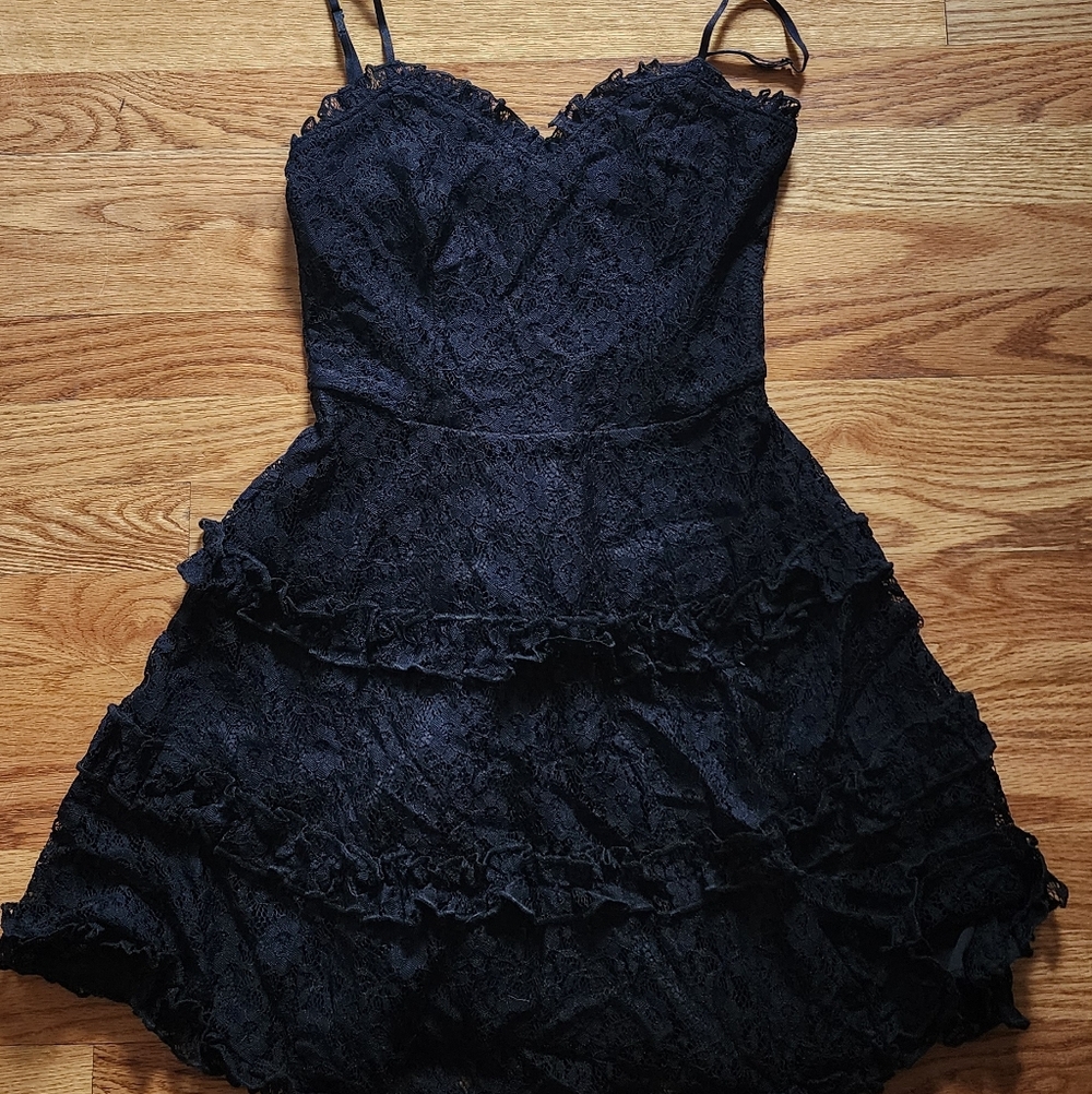 Trixxi Black Lace Ruffle Mini Dress
